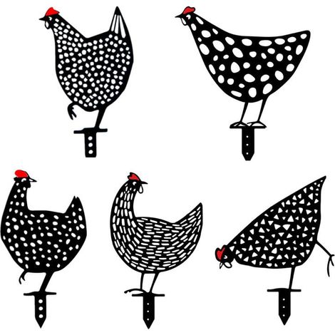 Décoratif de jardin Lot de 5 poules réalistes - Décoration de jardin - Décoration en forme de poulet - Silhouette de cour (1/5)