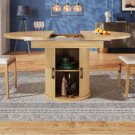 Tavolo da pranzo estensibile 118/158x118x76,8 cm in MDF naturale con contenitore – MEUBLIV (1/5)