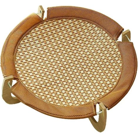 Tapis de couchage pour animaux en rotin, lit surélevé en rotin respirant et résistant aux griffures, avec base en bois. (1/5)