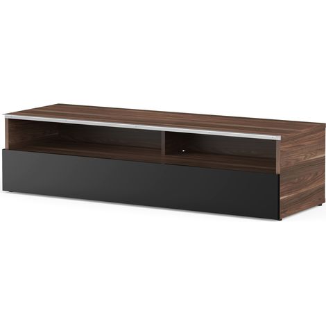 Meuble TV 2 niches 1 porte bois foncé et noir Detroit 120cm