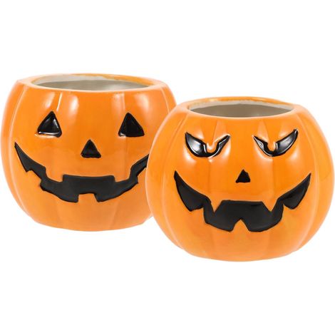 2 pièces Pot de Fleur Céramique Citrouille Halloween Lot de Jardinières Plantes Décoratives pour Table Ornements Amusants pour Décoration Intérieure et Cadeau Original (1/5)
