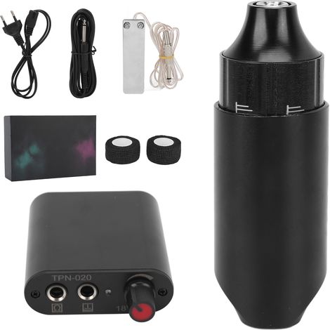 Kit de stylo tatouage professionnel complet avec bloc d'alimentation pour débutants, prise UE 90-265V, noir (1/5)
