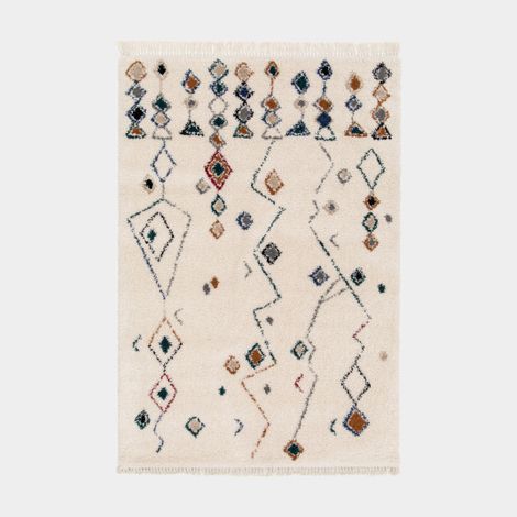 Tapis motif berbère à franges - Empreinte du désert - Bleu touareg, camel - 200 x 290 cm (1/5)