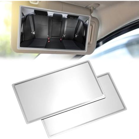 Lot de 2 Miroirs de Courtoisie HD pour Pare-Soleil - 8 x 15 cm - Miroir de Maquillage de Voiture en Acier Inoxydable (1/4)