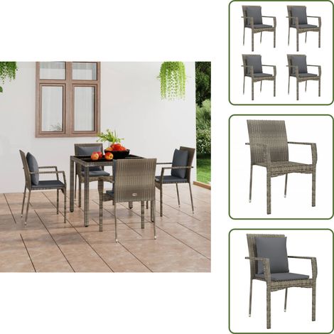 Sedie in polyrattan - vidaXL Sedie da Giardino con Cuscini 4 pz in Polyrattan Grigie - Sedie con cuscini