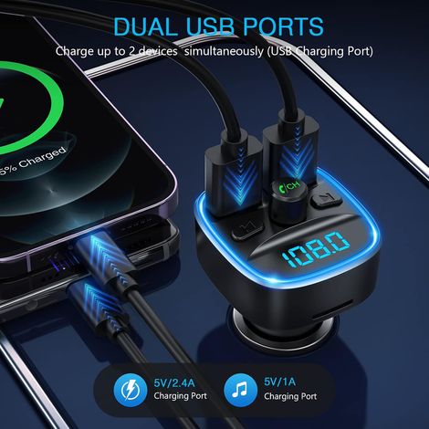 Bluetooth voiture,transmetteur FM Bluetooth,kit voiture Bluetooth avancé avec QC3.0 double ports USB,écran LED pour appel mains libres sans fil,adaptateur radio voiture lecteur de musique avec support (1/3)