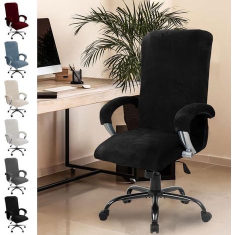 Housse de chaise de bureau avec accoudoirs - Housse de protection élastique de haute qualité, adaptée aux chaises de gaming et aux chaises de bureau - Noir - XL (1/5)