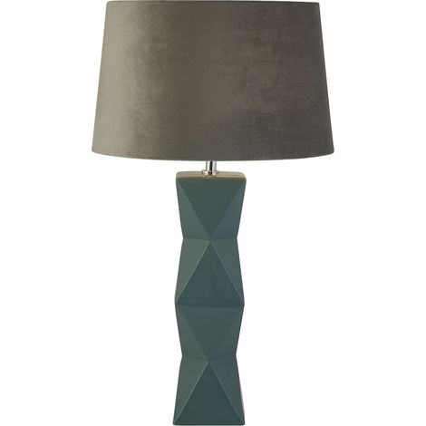 Lampada Da Scrivania Chatham Ceramica Blu Tessuto Grigio 1 Luce E27