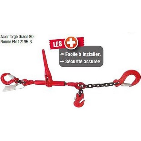 Drakkar Equipement – Tendeur d'arrimage à cliquet 6,3T – Longueur 3,5m – Chaîne 10mm pour arrimage sécurisé – Coef de sécurité 2x CMU (1/5)