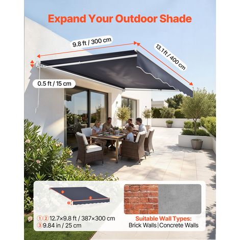 Store Banne Manuel 400x300 cm Auvent Rétractable pour Terrasse et Balcon, Extérieur, Devantures de Cafés, de Restaurants, de Boutiq… (1/5)