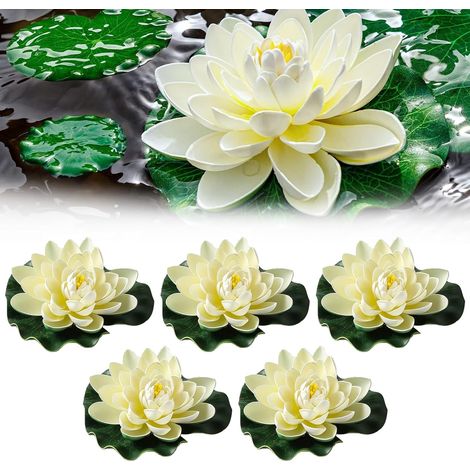 Fleurs de lotus flottantes, nénuphars artificiels, lot de 5 nénuphars artificiels, fleurs flottantes étanches, nénuphars artificiels en mousse-AquaForge (1/5)