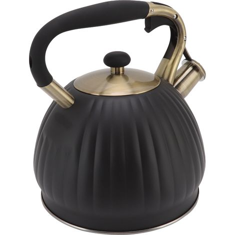 Bouilloire sifflante 3,5L en acier inoxydable, forme de citrouille, noire, pour cuisinière (1/5)