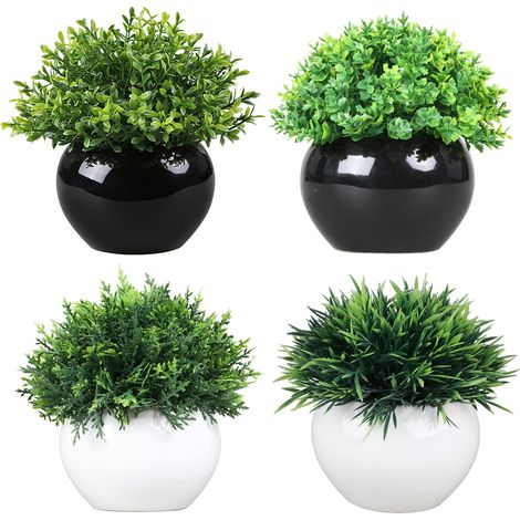 Décoration réaliste et moderne – Lot de 4 plantes vertes artificielles en pot – Idéales pour salon, bureau, chambre ou salle de bain (1/5)
