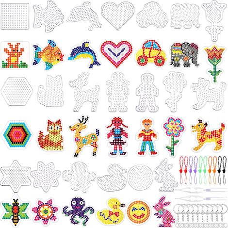 Lot de 20 panneaux perforés en plastique transparent en forme d'animal de 5 mm avec 20 cartes colorées pour enfants