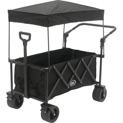 Axi Sb221 Chariot De Plage Pliable Avec Toit Noir Chariot De Transport Avec Barre De Traction Et De Poussée, Sangle, Housse Et Porte-Boissons - Pneus En Caoutchouc Pp Capacité : 130 L