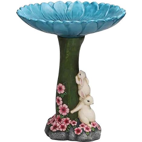 Vogelbad mit Hasenmotiv, Vogelfutterhaus, Gartenfigur aus Kunstharz, Skulptur, Vogelfutterhaus-Ornament für Garten und Terrasse