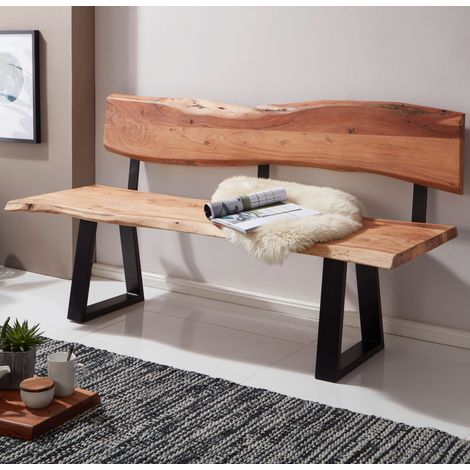 Banc 180x60x85,5 cm en acacia massif et pieds en métal - FLYNN (1/4)