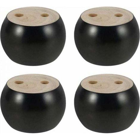 Set of 4 round wooden furniture feet, 5 cm high, for sofa, bed, chair, cabinet, with screws and adhesive tape (black) (1/4)