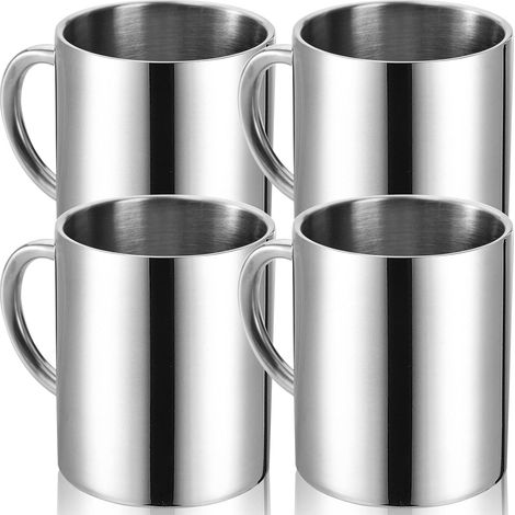 4 Stück 300ml Edelstahl Kaffeebecher, Kaffeetasse, Doppelwandige Isolierbecher, Thermobecher Set, Silberfarben (1/5)
