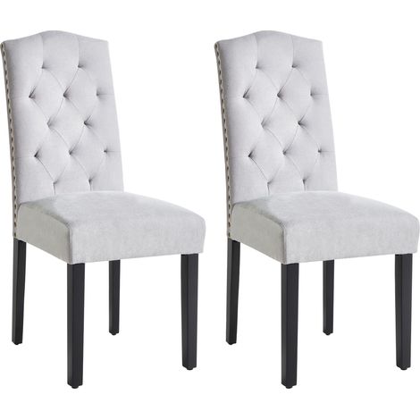 Conjunto de 2 sillas de comedor tapizadas en terciopelo gris diseño retro moderno patas de madera negras Shirley (1/5)