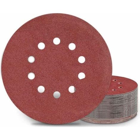 Disques de ponçage 225 mm, 25 tampons de ponçage ronds P120 grain 10 trous, pour ponceuses à long cou, meuleuses pour cloisons sèches et meulage des girafes (1/5)