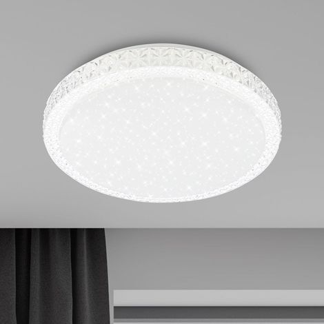 Briloner Plafonnier LED aspect cristal 26,5x7 cm rond 12W, 1400lm, 4000K blanc neutre ciel étoilé blanc - Lampe de plafond chambre salon (1/5)