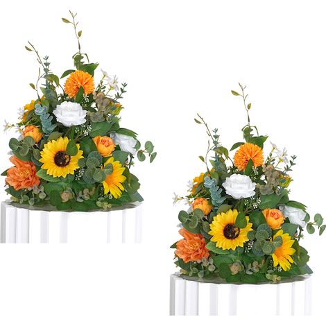 Strauß aus 2 künstlichen Blumen aus Seidenstoff mit Schaumstoffbasis, ideal für Hochzeitsdekorationen (Sonnenblumen). (1/2)