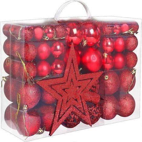 101 rote Weihnachtskugeln zum Aufhängen für den Weihnachtsbaum, bruchsichere Christbaumkugeln (1/5)