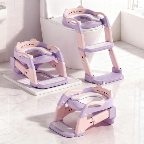 Asiato Entrenamiento Baño Reductor 3 en 1 Antideslizante - Taburete Escalón Plegable para Niños y Niñas (Morado + Rosa) (1/5)