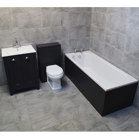 Derby Bathroom Furniture Suite Sink Storage Vanity Unit Toilet Bath Dark Grey, Without Taps & Wastes-No End Panel (1/5)