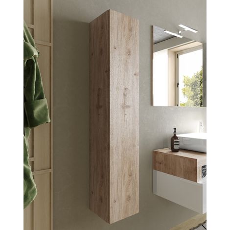 Colonne murale salle de bain blanc et bois naturel GAMA (1/5)