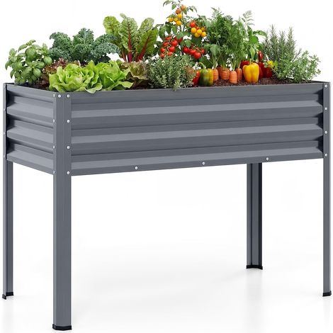 Jardinière Surélevée en Métal 142 L, pour Balcon Terrasse Cour, Lit de Jardin Surélevé pour Légumes Fleurs Fruits, 112 x 55 x 81 cm (Gris) (1/5)