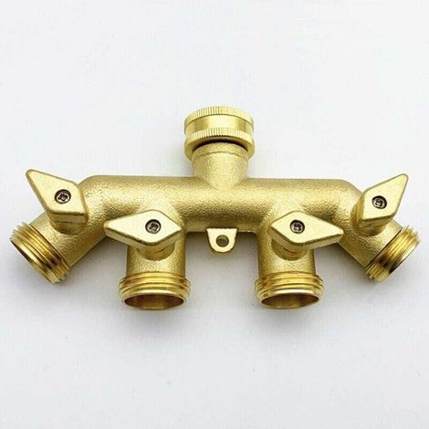 Distributeur de Tuyau (4 Voies), Arrosage en Laiton Adaptateur Diviseur à Quatre Voies Robinet à Tournant Sphérique Connecteur de Robinet (1/4)