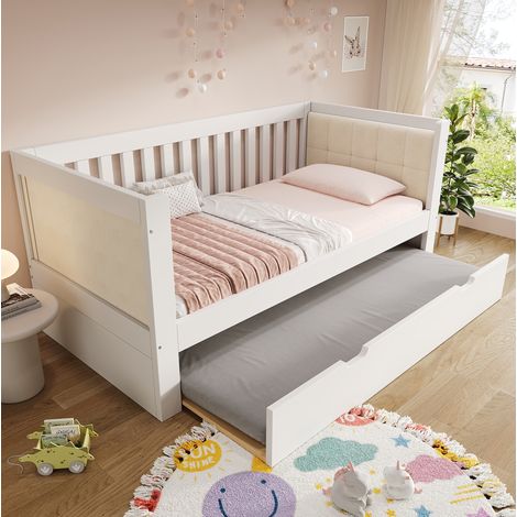 Lit adulte couchage 90x190 bois blanc avec lit gigogne HAVRYA (1/5)