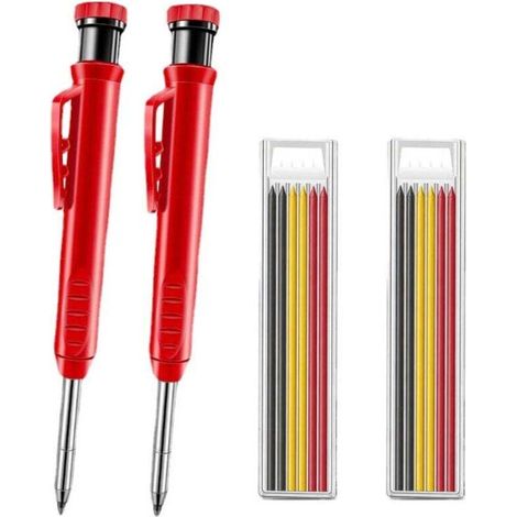 Crayon Mécanique Menuisier 2 Pièces Avec 12 Mines Rechargeables Et Taille-Crayon Intégré Pour Travail Du Bois
