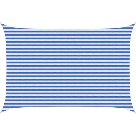 Voile d'ombrage à rayures bleues et blanches, 3 x 4 mètres en PEHD (1/5)