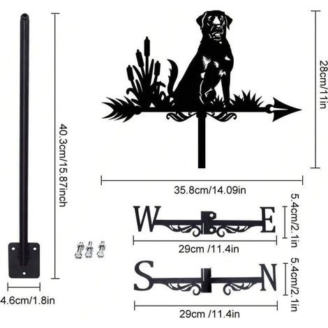 Girouette décorative en métal représentant un chien assis, idéale pour un jardin ou une cour. (1/5)