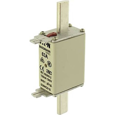 Eaton Cartuccia fusibile, Bassa tensione, 63 A, AC 500 V, 120 kA, NH01, gL/gG, IEC, Doppio indicatore, Linguetta di presa sotto tensione, 63NHG01B