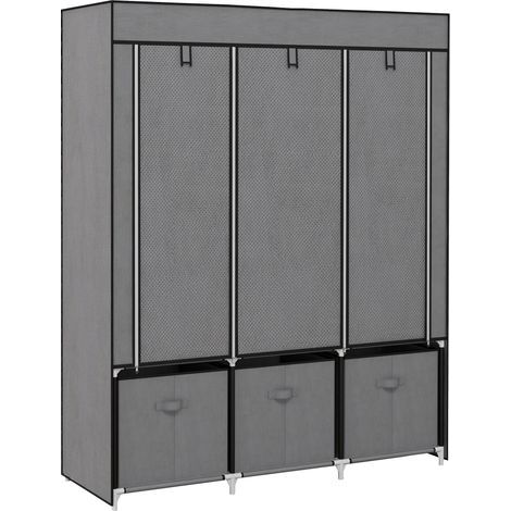 AMXCNOY Penderie pliable, armoire en tissu, armoire pliante à fermeture éclair, ouate non tissée, Gris foncé, 125x43x162,5cm (1/5)