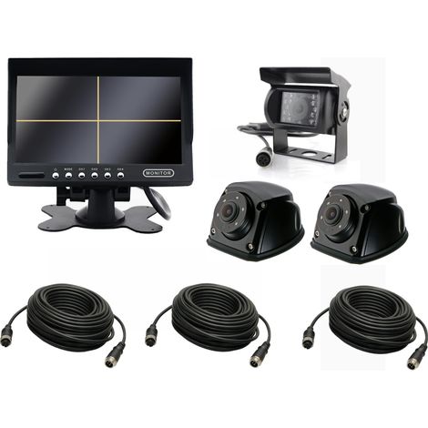 Monitor cuádruple de 7 pulgadas + cámara de marcha atrás + 2 cámaras laterales + 2x3m + 15m