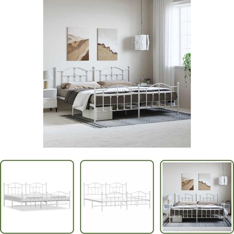 vidaXL Lit avec tête et pied -  Cadre de lit métal sans matelas et pied de lit blanc 193x203 cm (1/5)