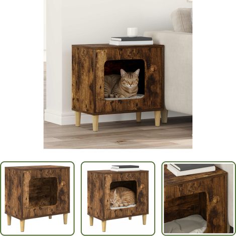 Holz Katzenhaus -  Katzenhaus Geräucherte Eiche 51 x 30 x 52 cm Holzwerkstoff