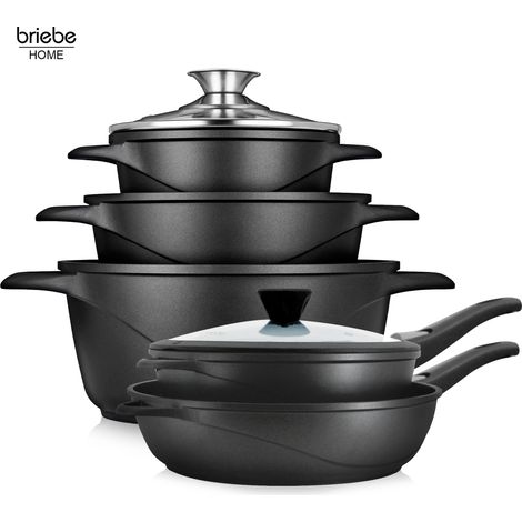 Briebe MGK1819 Batterie de Cuisine Induction 10 Pièces Aluminium Fonte 3 Casseroles 2 Poêles Noir (1/5)