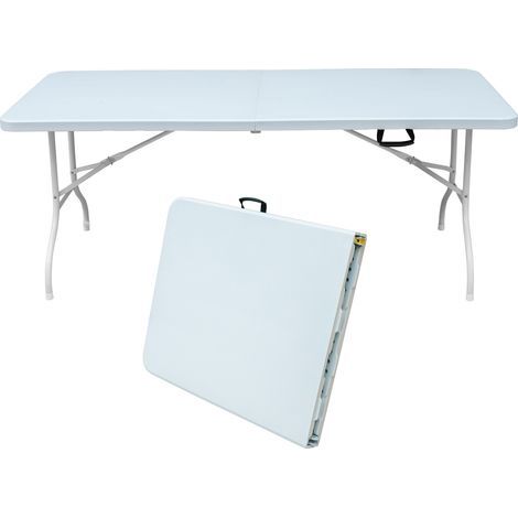 Mesa plegable portátil robusta de 180 cm con asa, mesa plegable multifuncional para camping, picnics y fiestas en interior/exterior, capacidad de carga de 135 kg (blanc (1/5)