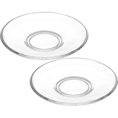 Ensemble 2 soucoupes en verre de 12 cm pour tasses à thé et à café, assiettes rondes en verre poli pour amuse-gueules et desserts (1/5)