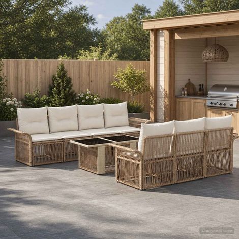 vidaXL Set Divano da Giardino 8 pz Beige e Bianco Crema polyrattan (1/4)