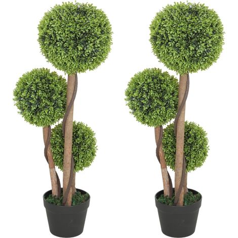 Decorative Artificial Trees Boxwood Ball Topiary Trees Set of 2 in Pot, Fake Plants for Home Indoor Outdoor Decor