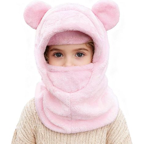 Kinder Sturmhaube mit Ohren, warm & winddicht, Fleece, rosa, 3-8 Jahre (1/5)
