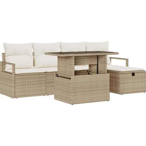 Maison Exclusive - Conjunto de sofá de jardín con cojín 6 pcs Bei (1/5)