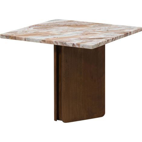 Beistelltisch Mango 55x55x45 braun lackiert / Marmor beige LUGANO 204 (1/4)
